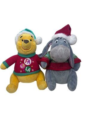 Disney Winnie The Pooh & Eeyore Plush Christmas Holiday Decor Collectible